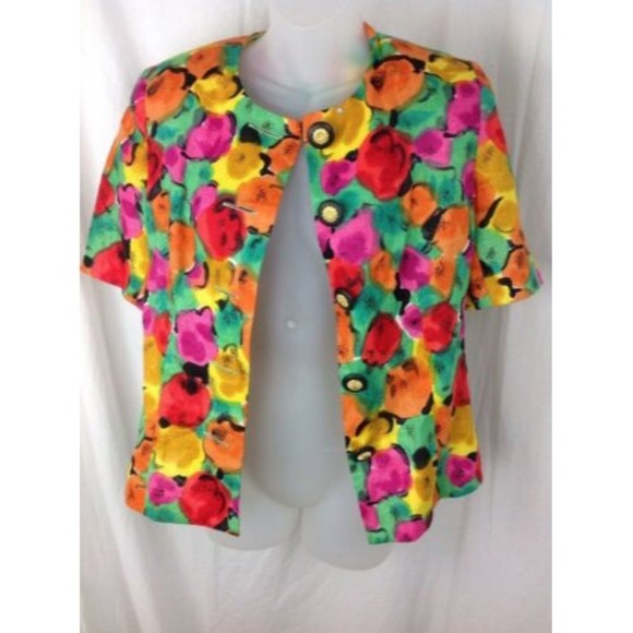 Rickie Freeman Jon Teri-Jon Floral Blouse Womens Sz 8 Linen  Button Front Top - Picture 10 of 12